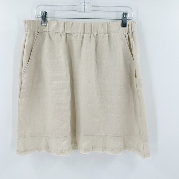 For Cynthia Cream Elastic Waistband Frayed Hem A-Line Linen Skirt Size Large - Picture 1 of 13
